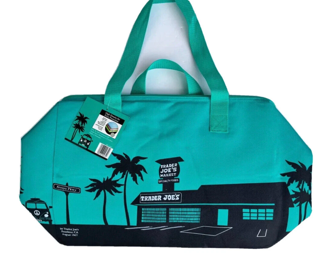 Trader Joe's Tote Insulated Bag freezer Shopper TEAL Green Beach Picnic NEW