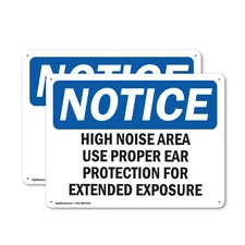 (2 Pack) High Noise Area Use Proper Ear Protection OSHA Notice Sign Decal Metal