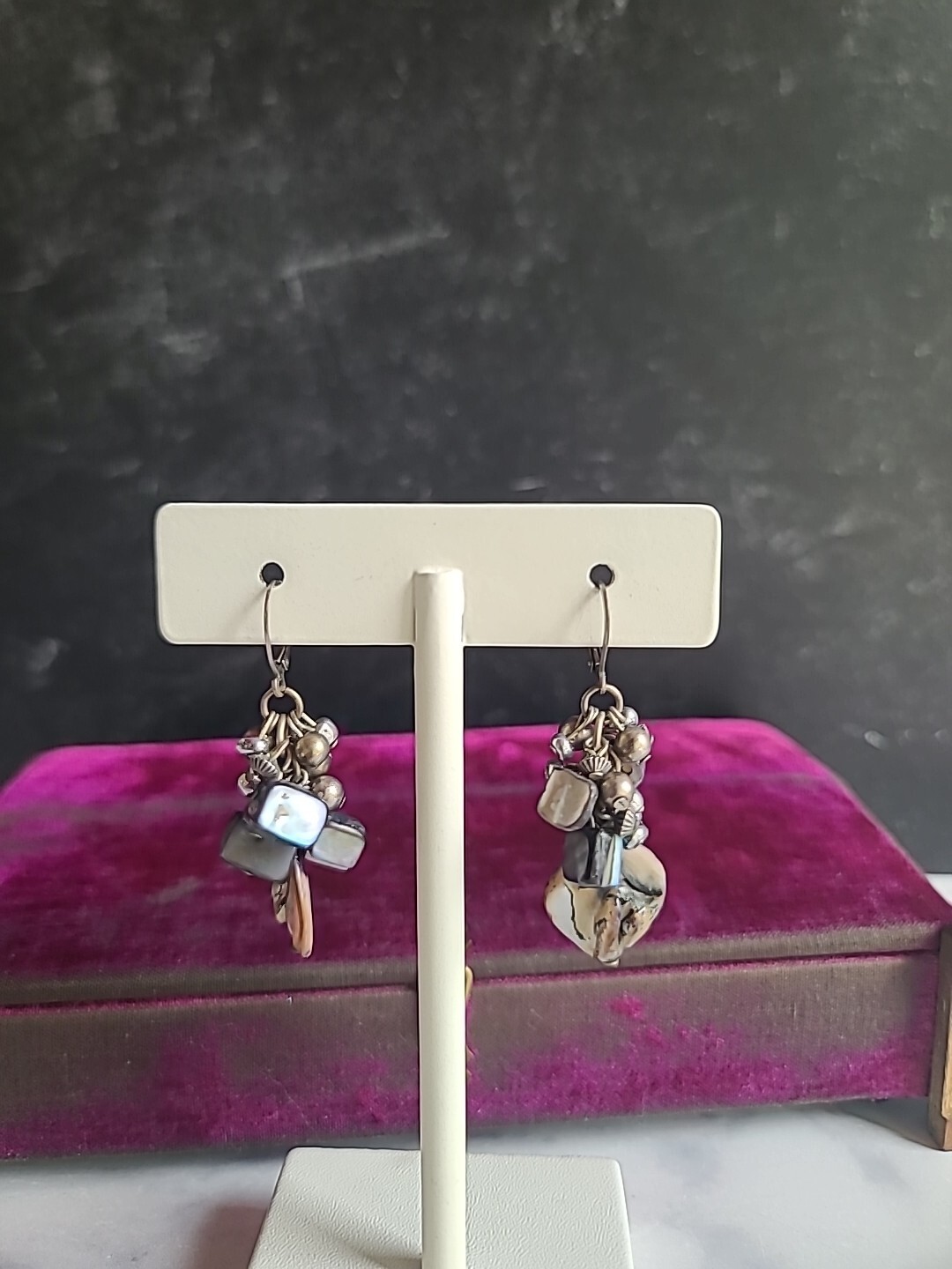 Abalone Shell Beaded Dangling Pierced Earrings Vi… - image 2