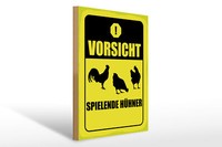 Holzschild Hinweis 30X40 Cm Vorsicht Spielende HüHner Gelbes Deko Schild