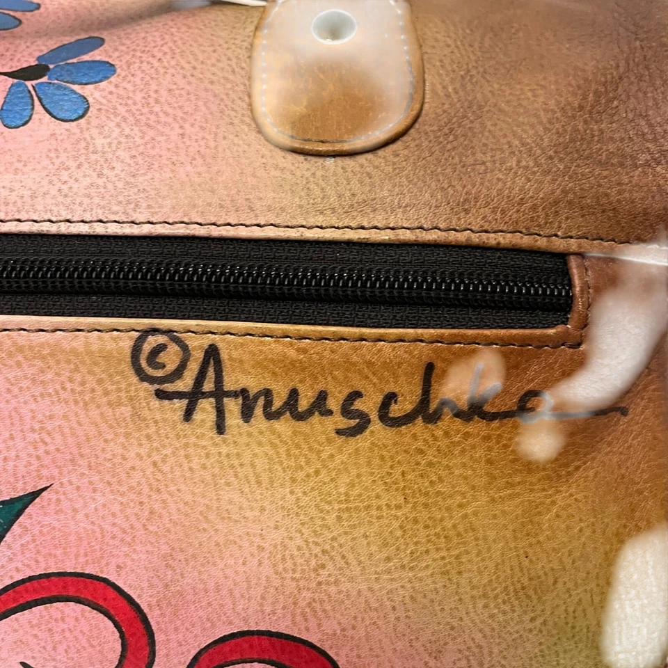 Cartera de cuero Anuschka pintada a mano todo grande con cremallera alrededor Foto 4 de 4