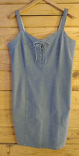 Vintage Faded Glory Dress Women's Blue Chambray Front Lace-up Back Zip Size 12