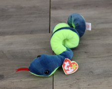 VINTAGE Ty Beanie Babies Collection 1997 Snake Hissy Plush Blue Green