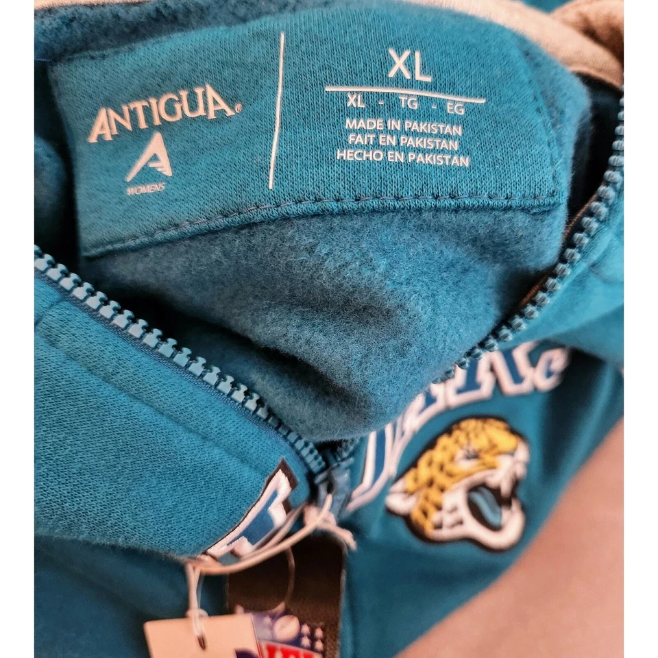 Толстовка с капюшоном женская Antigua XL Jacksonville Jaguars бирюзовая на молнии - Изображение 4 из 4