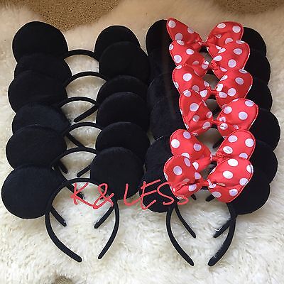 6 Pcs Black /& Red Polka Dot Bow Mickey Minnie Mouse Ears Headband for Birthday Halloween Parties Mums Boys Girls Adults Children Fancy Dress Hair Accessories Lovely Headwear Decorations Set of 6