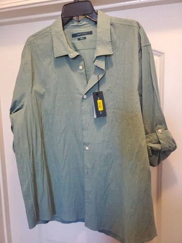 NWT New XXL Mens Perry Ellis Long Sleeve Button Down Untucked Arctic Green Shirt