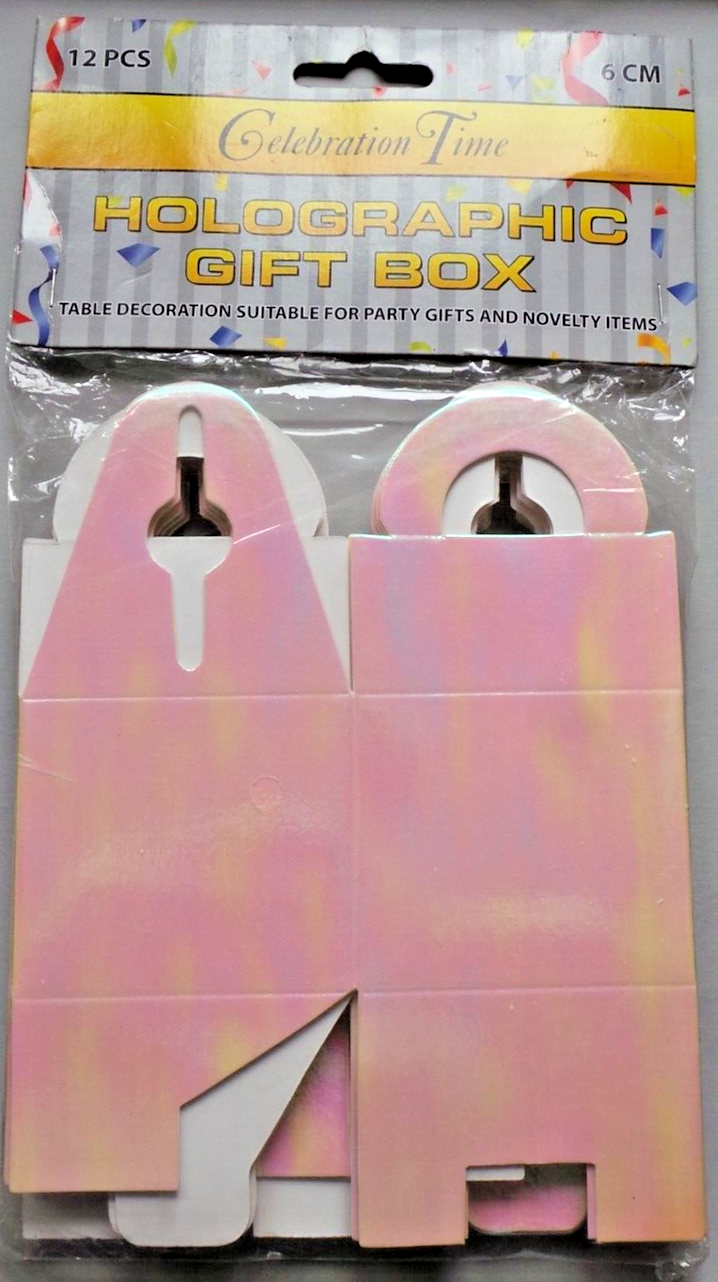 Holographic Party Boxes Pack of 12 Size 6cm Cube Use for Gift or Balloon Weight