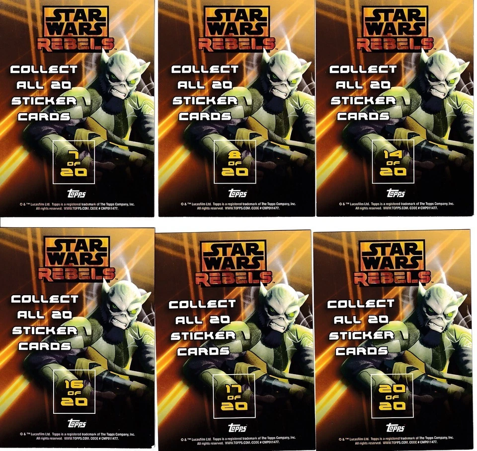 2015 Star Wars Rebels Topps Stickers starter set 6 different insert chase cards - Image 2 of 2