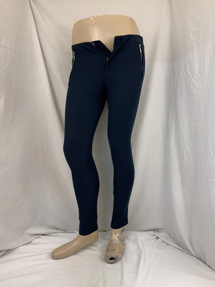 Zara Basic Pants Sz M Blue Leggings Zip Pockets Cotton Polyester YGI V1-337 - Image 2 of 4
