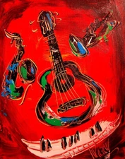 GUITAR SMILE   Oil Painting   abstract SIGNED  Original on canvas