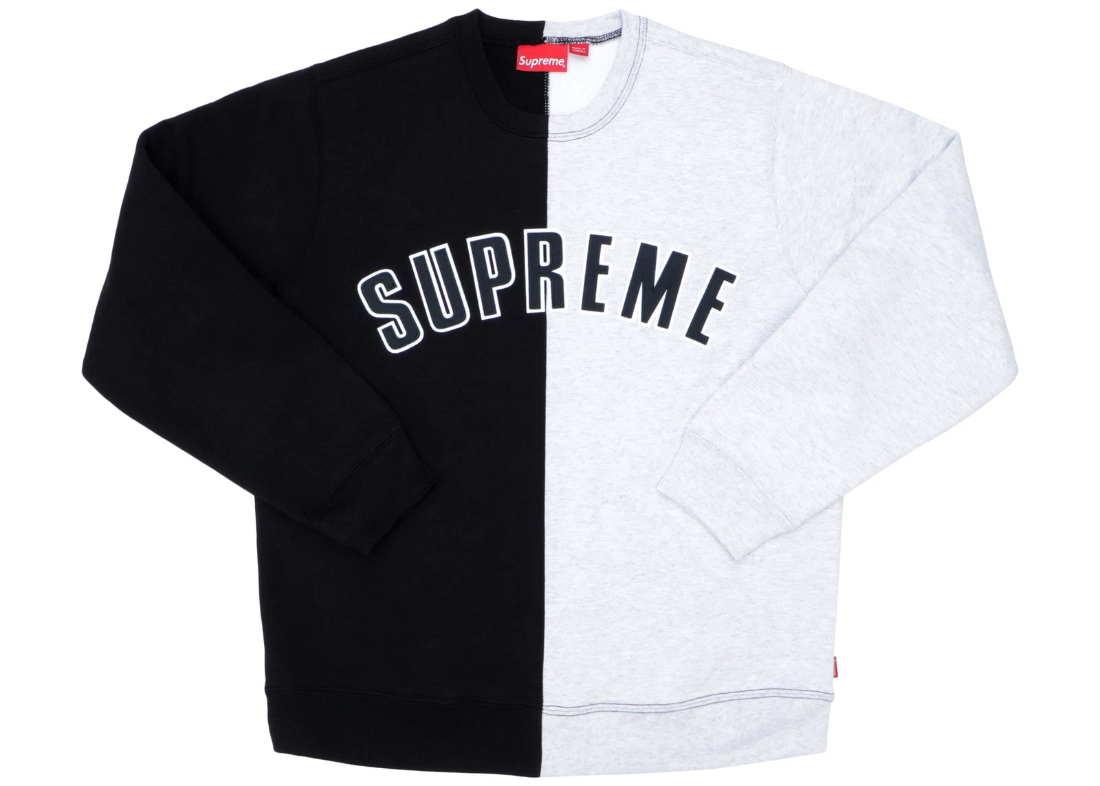 NEUF Supreme Split Crewneck Sweat shirt noir/gris FW18 taille moyenne M