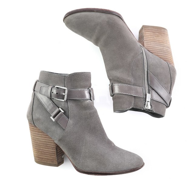 Cole Haan Gray Suede Heeled Ankle Boots Booties Side Zipper Womens 8 B eBay