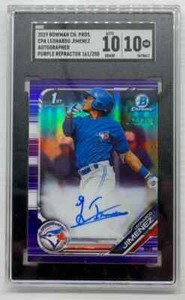 2019 Bowman Chrome Leonardo Jimenez Auto Purple Refractor #101/250 SGC 10/10