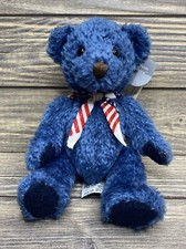 Vtg Russ Blue Teddy Bear Liberty American Flag Bandana 6  Stuffed Animal Plush