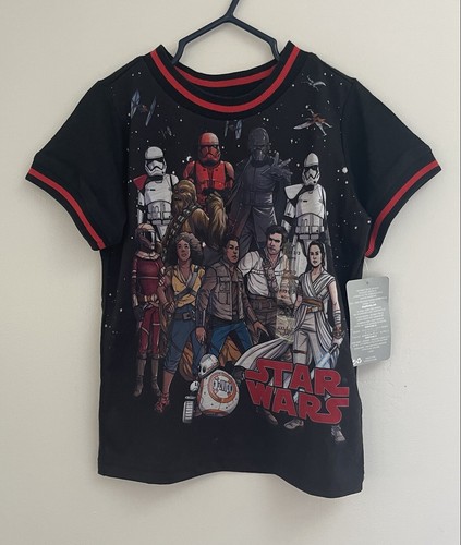 Disney Toddler Boys Star Wars Rey Finn BB 8 Chewbacca Ringer Shirt Black XXS - Foto 1 di 2