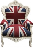 Casa Padrino Barock Sessel King Union Jack / Creme - Antik Stil England Sessel