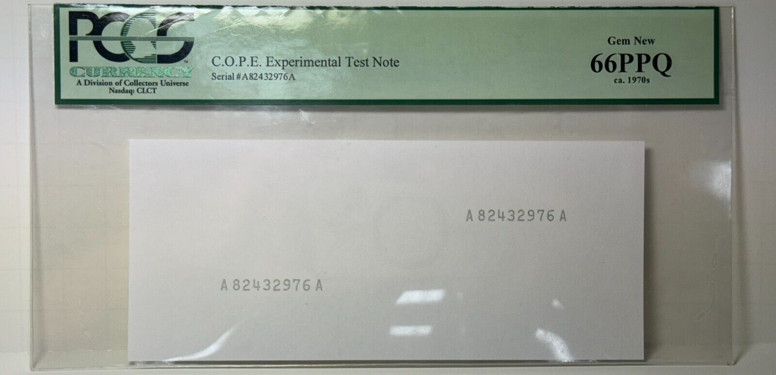 Exceedingly Rare ca. 1970s C.O.P.E. Experimental Test Note PCGS Gem New ...