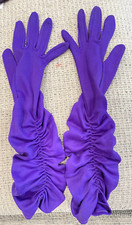 Vintage Van Raalte Purple Ruched LONG Gloves, Size 6, Scrunched, XS