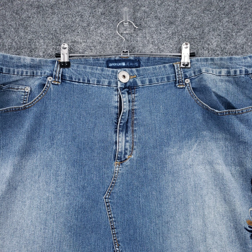 Falda Avenue Jeans Mujer 26 Plus Azul Denim Bordado Floral Lápiz Recto Foto 3 de 4