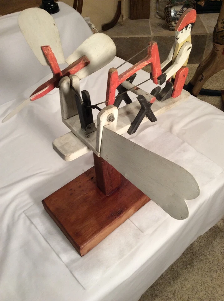 Arte popular vintage remolino madera/metal hombre aserrado madera-funciona-base de madera recuperada Foto 3 de 4