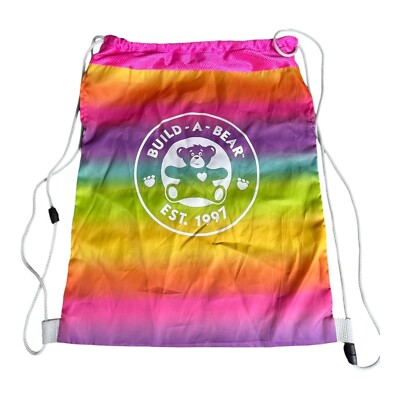 Build A Bear Bear Carrier Drawstring Bag Bookbag Rainbow Plush Toy Accessories