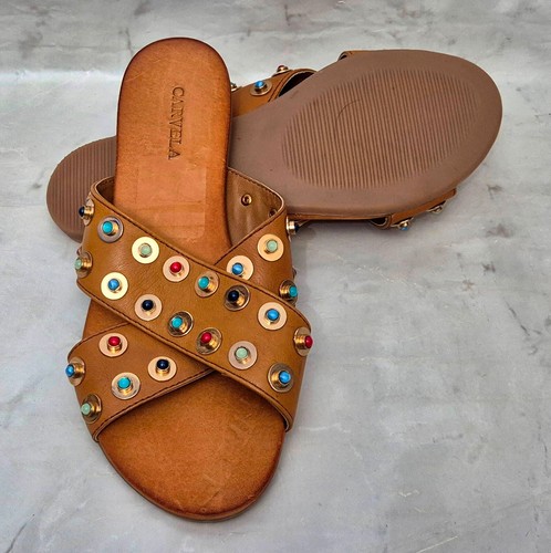 Preciosas sandalias planas con tiras de cuero tostado Carvela para mujer Koncern precio de venta sugerido por el fabricante 99 GBP - Imagen 8 de 9