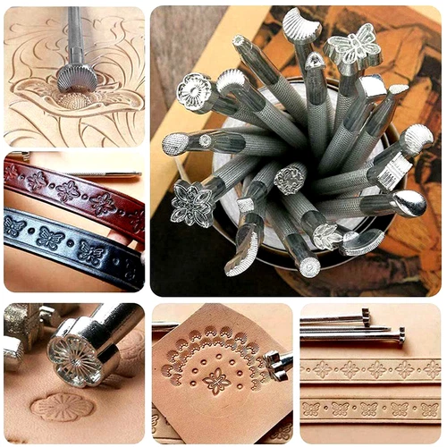 20PCS Leather Tools Working Saddle Making Set Carving Craft Stamps Punch DIY - Picture 10 of 13