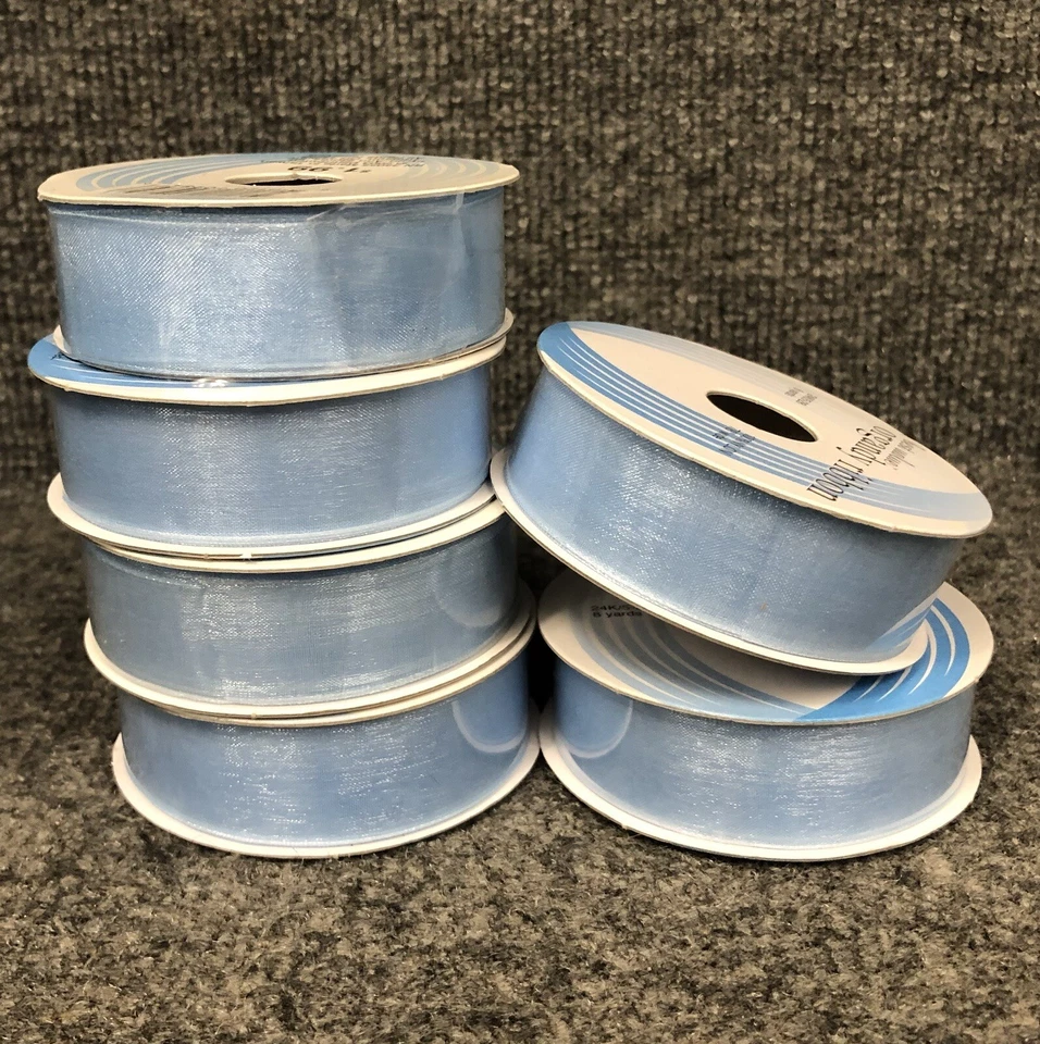 Lot Of 21 Vintage Spools Offray Light Blue Polyester Ribbon 1/4”- 1 1/2” New - Image 2 of 4