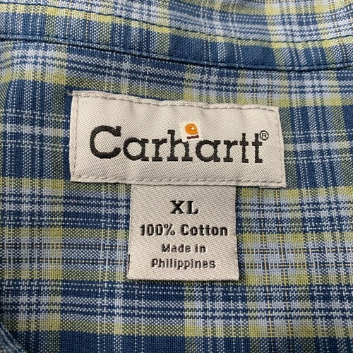 Carhartt Button Front Shirt Men's XL Blue Yellow Long Sleeve 100% Cotton - Picture 3 of 5