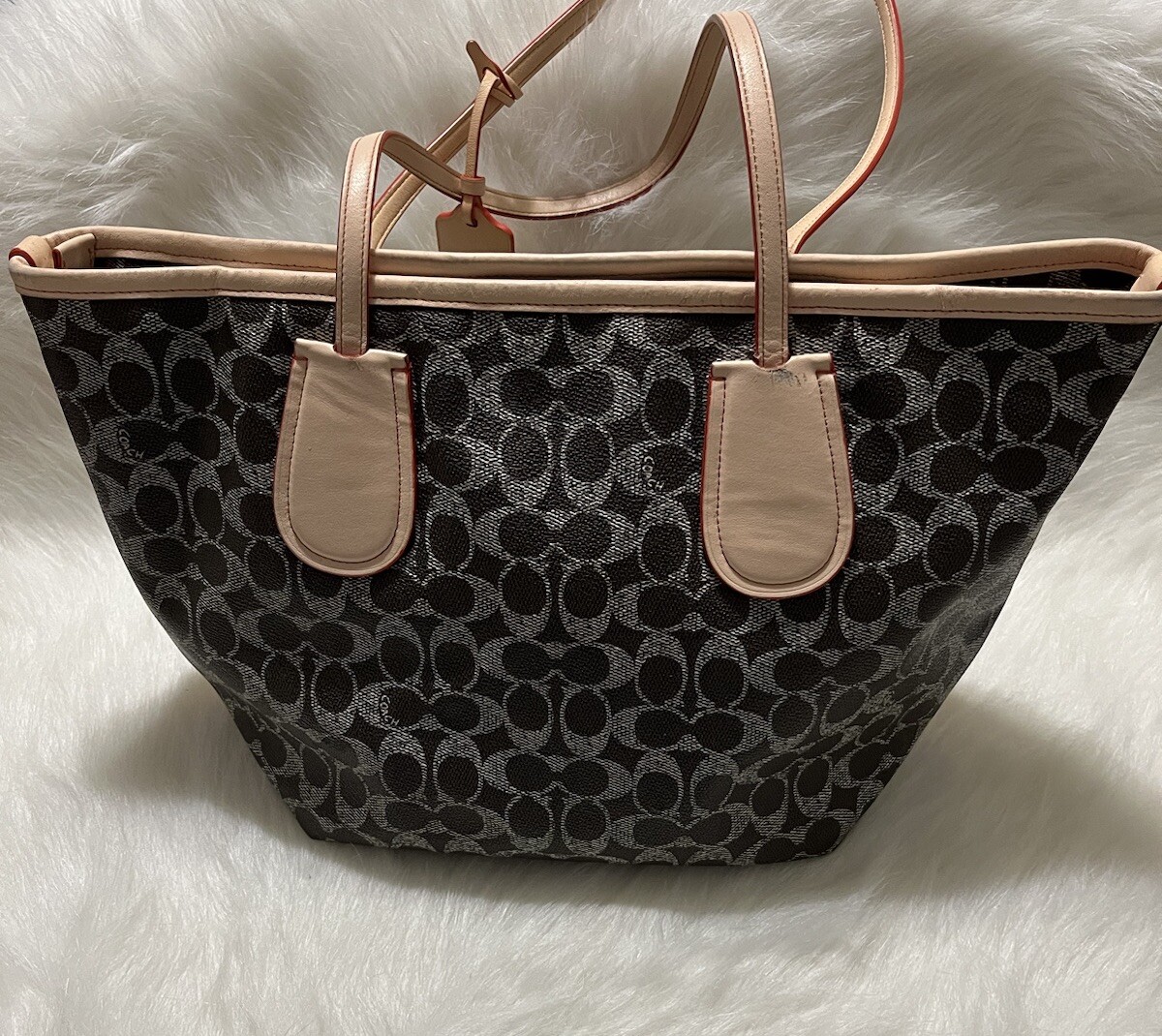 COACH Signature Tote Bag Monogram Canvas Brown Leather 16x9x8
