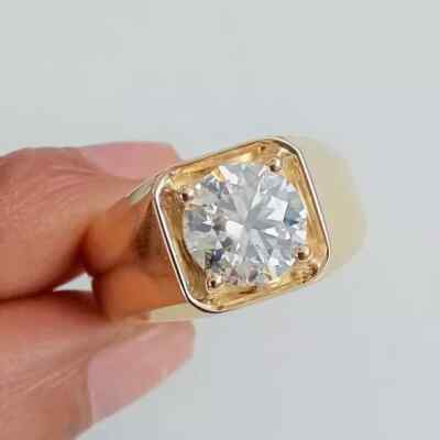 Men's 2Ct Round Cut Lab-Created Diamond Engagement Ring 14K Yellow Gold Plated