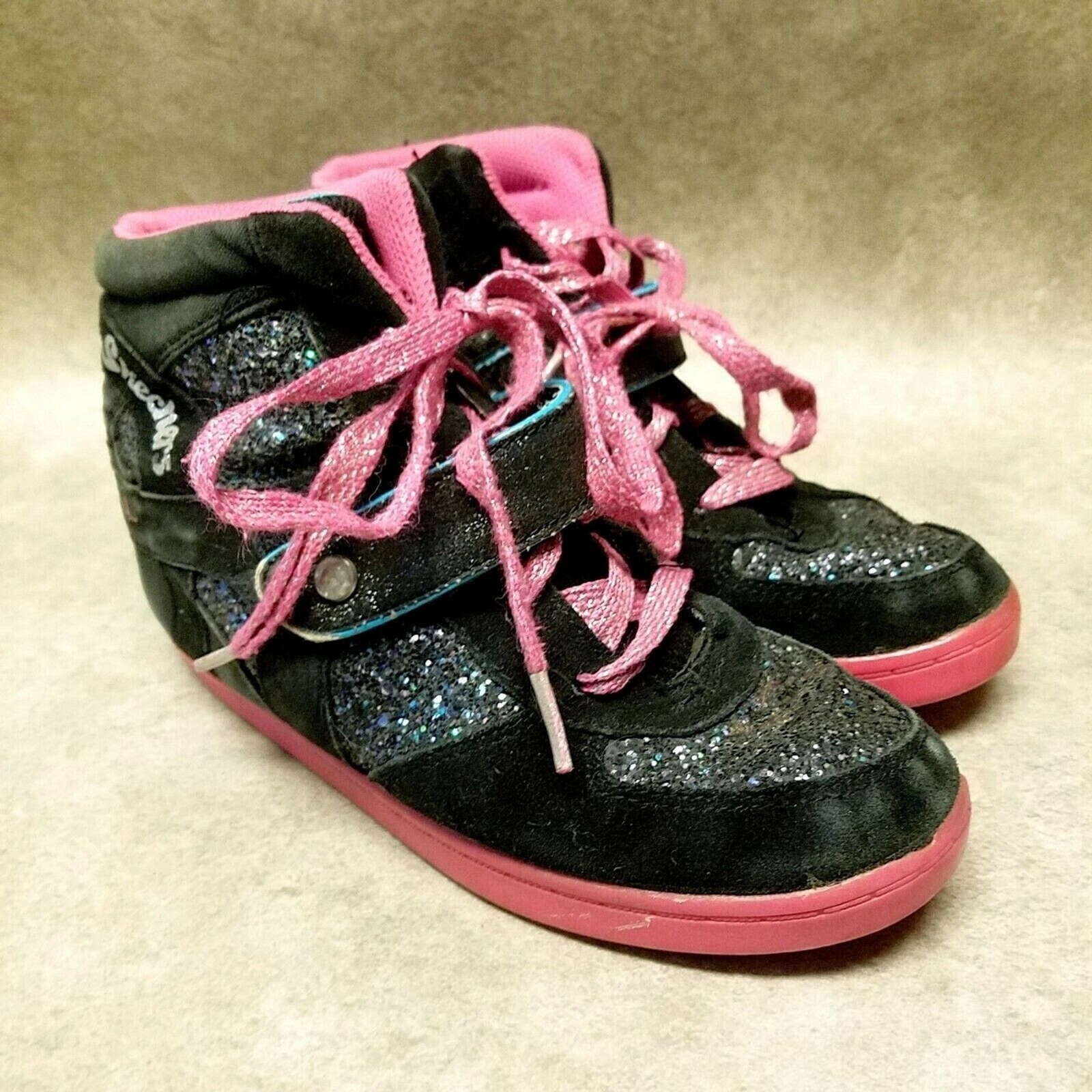 Skechers Girls  80179L Size 3 Black  Lace Up 2" Wedge HighTo
