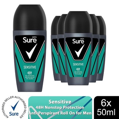 Sure Men Sensitive Antitranspirant Roll On 48H Schweiß- & Geruchsschutz, 6x50ml
