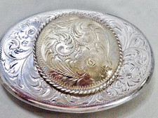 VINTAGE DIABLO HALLMARKED STERLING SILVER ENGRAVED DESIGN BELT BUCKLE 3 5/8"