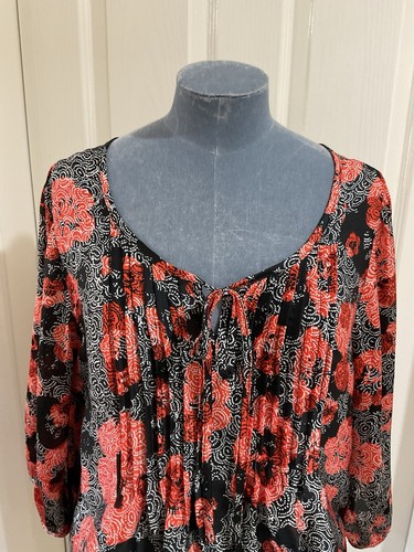 Wallis Size 14 Orange & Black Floral Pleated Tie Front Top Holiday Cruise - Picture 2 of 11