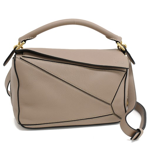 LOEWE PUZZLE EDGE BAG 32212KBS21 Hand Shoulder Bag Beige Leather Purse T01Q