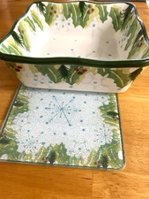 Temptations Hometown Christmas Baking Dish Glass Trivet 8" Square