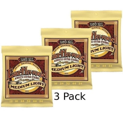 Ernie Ball Acoustic Guitar Strings Medium Light 2003 Earthwood 12-54 3 Pack