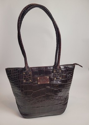 Rowallan of Scotland Fine Leather Shoulder Bag Dark Brown Crocodile Embossed