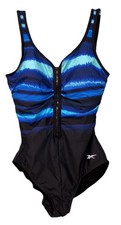 Reebok Women Size 6 One Piece Black Swimsuit Front Zipper, UPF 50 , Lined Front
