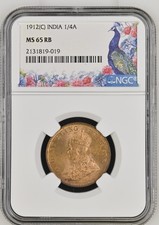 1912(C) 1/4 A British India NGC Graded MS 65 RB