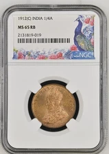 1912(C) 1/4 A British India NGC Graded MS 65 RB