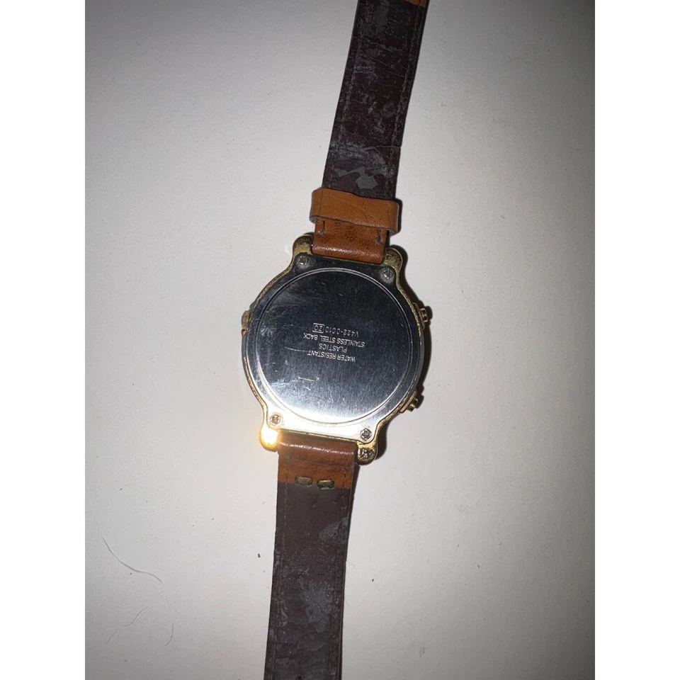 Кварцевые часы Lorus Disney Mickey Mouse коричневый кожаный ремешок золотистый цвет пожалуйста прочтите - Изображение 2 из 4