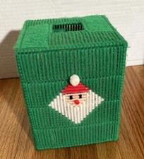 Vtg Santa Handmade Square Red Green White Tissue Box Cover Yarn Grandma Core