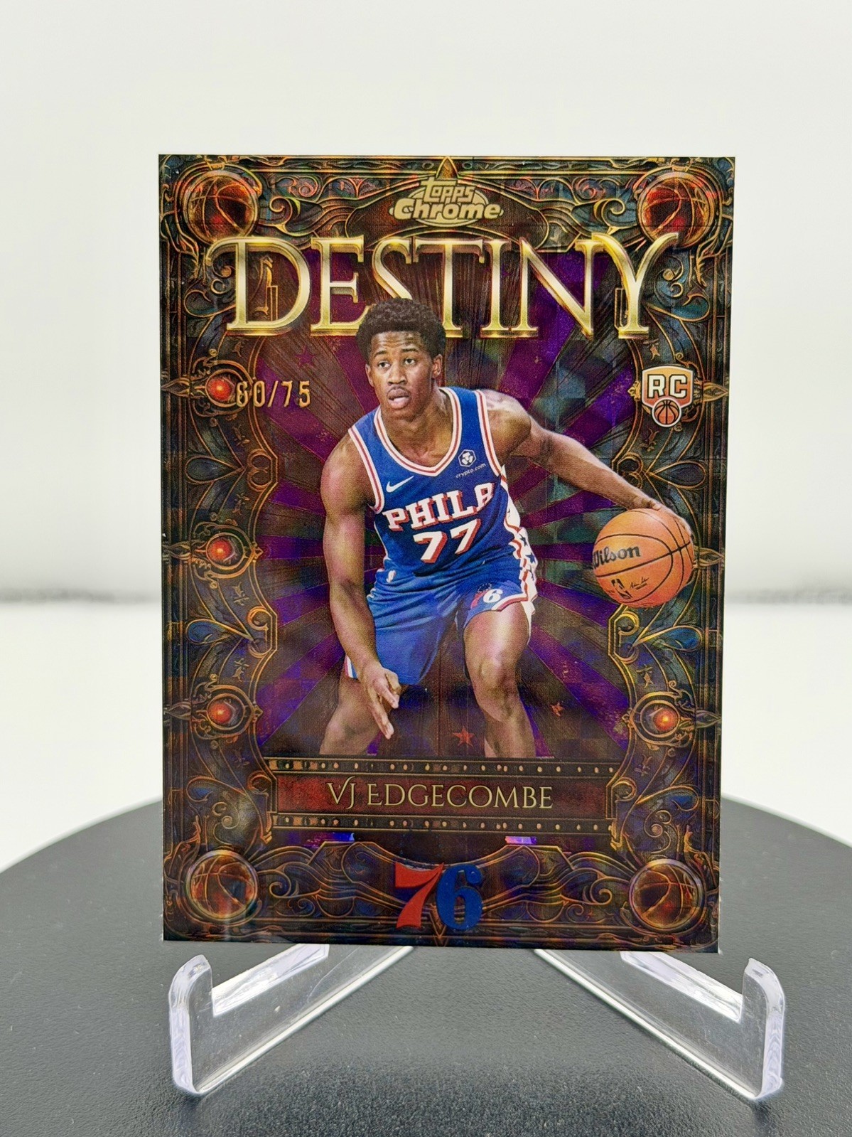 2025-26 TOPPS CHROME VJ EDGECOMBE DESTINY PURPLE /75 PHILADELPHIA 76ERS RC
