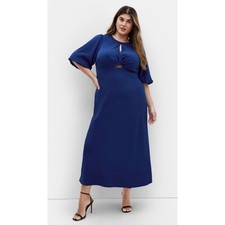City Chic Royal Blue Twist Front Keyhole Midi Dress Flutter Sleeve Size M 18