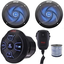 Pyle PLMRBT18MIC Marine Bluetooth Receiver, 2x 4" 100W Max 2-Way LED Speakers