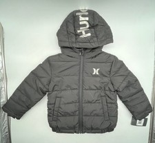 Hurley Boys Size 4 Hooded Puffer Jacket Black Insulated Winter Coat