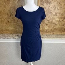 Lafayette 148 New York Mini Sheath Dress Womens 4 Cap Sleeve Side Ruched Blue