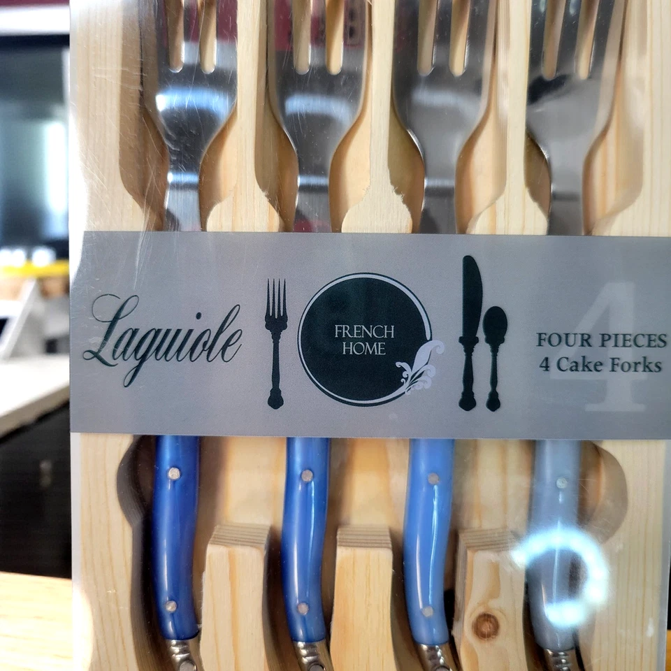 Laguiole Juego de 4 Tenedores para Pasteles Francés Hogar Tonos de Acero Inoxidable Juego de Caja Foto 3 de 4